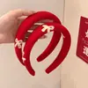 Faixa de Cabelo Vermelha com Laço de Ano Novo para Mulheres, Faixa de Cabelo com Coroa Alta, Doce e Charmosa, Acessório de Cabelo para o Dia a Dia