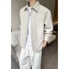 2026 Nueva Camisa de Manga Larga de Lino Plus Size para Primavera Otoño Hombres Casual Holgada Solapa Bolsillo Bordado Camisa Chaqueta