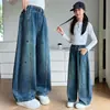 Jeans Wide Leg para Meninas Primavera e Outono 2026 Novos Calças Soltas Comprimento Total Crianças Médias e Grandes Meninas Estilo Coreano Calças Casuais Tendência