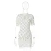Ropa de Mujer para Comercio Exterior Europeo y Americano, Vestido Corto Sexy de Encaje con Cuello Alto y Aberturas, Estilo Chica Caliente Sexy, Ceñido a la Cintura, Adelgazante, Bodycon