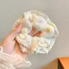 Scrunchie lenço quadrado estilo pastoral francês para meninas e crianças, elástico de cabelo doce com laço para coques, acessório de cabelo