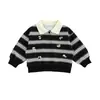 Sudadera Rayada Bordada de Dibujos Animados para Niños y Niñas Primavera y Otoño 2026 Top de Bebé con Cuello Camisero Camisa POLO Infantil de Moda
