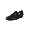 Zapatos Mary Jane de Piel de Vaca de Primera Capa para Mujer, Zapatos Planos Calados, Nuevo Estilo Primavera, Piel Genuina, Punta Redonda, Hebilla Única, Zapatos Planos de Boca Baja