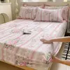 Sábana Bajera Ajustada de Algodón Cepillado Engrosado, Universal para Todas las Estaciones, Estampada, Completamente Cerrada, Resistente a la Suciedad, Cubre Cama Antideslizante de Algodón, Funda Protectora, Juego de Tres Piezas