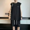 Traje deportivo sin mangas para hombre, chaleco y shorts con estudiantes, secado rápido, seda de hielo, un conjunto de traje para correr, entrenamiento, baloncesto, tendencia