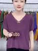 Verão 2024 Estilo Coreano Decote V Cor Sólida Botão Manga Curta Tricô Top para Mulheres, Elegante Ajustado Emagrecimento Moda Top Fino