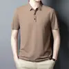 Camiseta de manga corta con solapa de seda helada para hombre, verano, para mediana edad, casual, color liso, sin costuras, camiseta interior, camiseta tipo polo para papá