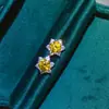Aretes de moissanita amarilla plata S925 incrustados con estrella de seis puntas oro de 18K baño de oro grueso detección con lápiz de diamante para soporte