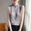 Camisa Feminina Nova Estilo Curto Estilo Chinês Gola Franzida Sem Mangas Camada Interna Colete de Malha Similar à Seda Primavera/Verão 2026