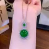 Pingente de Pedra Preciosa de Alta Qualidade, Ovo de Gelo com Superfície de Calcedônia para Mulheres, Corrente de Clavícula Exquisita Cheia de Diamantes, Pingente de Ágata Jade com Acabamento Banhado a Prata