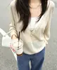 Enviado. Suéter de punto coreano chic para principios de otoño, nuevo estilo, diseño ins, cuello en V, abotonado, holgado, manga larga 16496