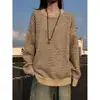 Suéter de Tricô Listrado Gola Redonda Estilo Americano Masculino Outono Solto Estilo Preguiçoso Toque Jovem Suéter Camada Base Camada Superior