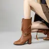 Botas de Comercio Exterior Hebilla de Cinturón Retro Botas Gruesas Martins Botas de Tacón Alto 202452 Botas Romanas Nuevas 33 Mujer