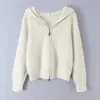 Roupas femininas transfronteiriças 2026 Moda europeia e americana versátil casual simples suéter de tricô com capuz e zíper duplo para mulheres C526984