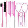 Peine de Peluquería Transfronterizo, Cepillo para Cejas, Peine para Mechas, Peine de Plástico de Tres Filas, Peine de Cola Puntiaguda, Aguja para el Cabello, Set de Cepillos para Cejas