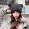 Gorro Lindo de Oso Coreano para Mujer, Estilo Coreano Otoño e Invierno, Hace que la Cara Parezca Más Pequeña, Gorro de Punto, Cálido, Protección para las Orejas, Gorro de Lana de Dibujos Animados, Parte Superior Redonda