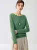 Suéter de cachemira para mujer, suéter de cachemira de cabra con cuello redondo, nueva camiseta básica de punto ajustada para otoño e invierno, cachemira de manga larga