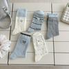 Calcetines de tubo suxinaimin primavera y verano blanco lechoso azul calcetines de tubo ins letras bordadas calcetines de felpa a rayas moda