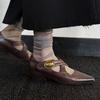 Sapatos femininos Mary Jane com tira cruzada retrô francesa de couro bovino lavado, salto grosso e bico quadrado, moda primavera 2025, camada única