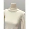 Blusa Base com Gola Meia-Alta Patchwork de Renda para Mulheres, Camada Interna franzida que afina a cintura para Outono e Inverno, Camiseta de Manga Longa com Babados que Rejuvenesce