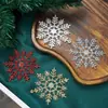 Decoração de pingente de floco de neve com glitter de Natal Acessórios para árvore de Natal Pingente de floco de neve dourado e prateado Adereços de layout de cena