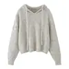 Suéter Pulóver Versátil con Capucha y Cordón Estilo Coreano Otoño Nueva Moda Versátil Holgado Adelgazante Rejuvenecedor Prendas de Punto para Mujer