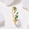 Anel Europeu e Americano Transfronteiriço de Espiga de Trigo com Diamantes Coloridos Microincrustados Anel de Folha de Luxo Leve de Alta Qualidade Nicho Anel Ajustável para Mulheres