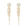 Aretes colgantes de camelia con borla, temperamento francés, red de celebridades, aretes colgantes de borla de cristal roto, aretes de diamantes con pasador plateado