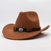 Sombrero de Copa de Lana con Cinturón para Hombres y Mujeres Azul Turquesa Sombrero de Fieltro Rizado Nicho Elegante Elegante Borde Rizado Occidental Sombrero de Vaquero