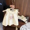 Conjunto de Dos Piezas para Bebé Niña Nuevo Verano 2026 con Adorno de Encaje, Elegante Chaleco Vestido de Verano para Niñas Pequeñas