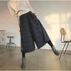 Pantalones de tweed a cuadros de pierna ancha para mujer, Primavera 2026, Pantalones de lana holgados con cintura elástica, Pantalones tipo falda de lana adelgazantes