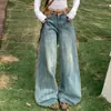 Jeans de pierna ancha para mujer, diseño de patchwork a cuadros en color naranja juvenil y bloques de color, corte holgado, adelgazante, favorecedor, modernos y versátiles, pantalones de largo hasta el suelo