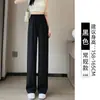 Calça de terno feminina preta 2026 novo estilo outono para mulheres petite, calça casual solta de perna reta estreita, perna larga drapeada