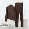 Conjunto Casual de Dos Piezas para el Hogar, Holgado, Talla Grande, Modal Delgado, para Primavera y Otoño, con Cuello Semi Alto, Mangas Largas y Pantalones de Cintura Alta