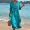 Vestido feminino casual elegante de cor sólida com decote V, novo para primavera/verão, transfronteiriço europeu e americano da Amazon 2026