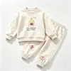 Conjunto de Duas Peças Hoodie Dopamina para Meninas Primavera e Outono Estampa de Desenho Animado Top Gola Redonda Calça Jogger Conjunto Doce Comércio Exterior