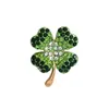 Nova Broche de Trevo de Quatro Folhas com Zircônia Verde Feminina Jaqueta de Terno de Alta Qualidade Corsage de Alta Qualidade Alfinete de Gola Fivela de Lenço de Seda