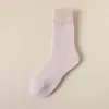 Meias Grossas de Cor Sólida com Forro de Fleece para Mulheres, Quentes de Inverno, de Cano Médio, Meias Maternidade de Terry Felpudo, Meias de Cano Médio para Mulheres