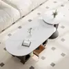 Mesa Lateral Móvil Simple de Gama Alta Lujo Ligero Moderna Ovalada de Piedra Sinterizada Sala de Estar Uso Doméstico Sensación de Gama Alta Apartamento Pequeño Mesa de Café