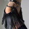 YSF Nuevo Vestido Sexy de Rendimiento con Múltiples Correas de Cuero Negro Decorado con Borlas para Amazon Transfronterizo