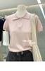 Suéter de Cuello Polo con Cremallera de Cuello Alto Estilo Coreano Suave Elegante Primavera Verano Nuevo Simple Versátil Manga Corta Top para Mujer
