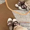 Estilo Coreano~Diseño de Parches de Lino con Tapa Abatible, Transpirables, de Encaje para Uso Diario, Suela Plana, Zapatillas Casuales de Moda Retro, Zapatos Blancos