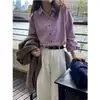 Camisa de Veludo Roxo Suave Estilo Japonês de Manga Longa para Mulheres, Novo Top Camisinha Chic Estilo Coreano para Outono e Inverno
