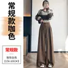 Calça de Terno Designer Retro Marrom Grossa com Forro de Lã para Mulheres, Nova Calça de Cintura Alta Emagrecedora de Perna Larga para Outono e Inverno A9306