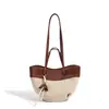 Bolsa de Ombro Color Block de Linho de Nicho, Bolsa de Braço Versátil de Alta Qualidade, Bolsa Casual Preguiçosa Estilo Asa, Bolsa Tote de Luxo Leve para o Dia a Dia