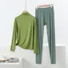 Conjunto de Pantalón Largo Seamless de Manga Larga Fino de Modal con Cuello Medio Alto Talla Grande Holgado Casual Cómodo Ropa de Casa Conjunto de Dos Piezas