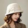 Novo chapéu de lã tweed retrô estilo francês para mulheres, chapéu de pescador de lã moderno para outono e inverno, chapéu bucket elegante que afina o rosto
