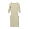 Vestido de punto ajustado estilo francés con cuello cuadrado y manga media para mujer, cintura ceñida para estilizar, resalta la figura y el temperamento, largo midi