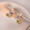 Aretes para Mujer, Aretes de Flor Corazón con Circonita Micro-pavimentada de Cobre, Nueva Moda de Nicho, Diseño Simple, Joyería de Temperamento y Versátil