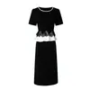 Vestido Preto com Babados de Pérolas Feimengyi para Mulheres, Verão Elegante Socialite Cintura Marcada Bodycon Profissional